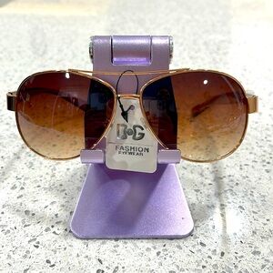 NWT DG SUNGLASSES WOMEN ROSE GOLD BROWN AVIATOR FRAME SOFT BROWN LENSE NOSE PADS